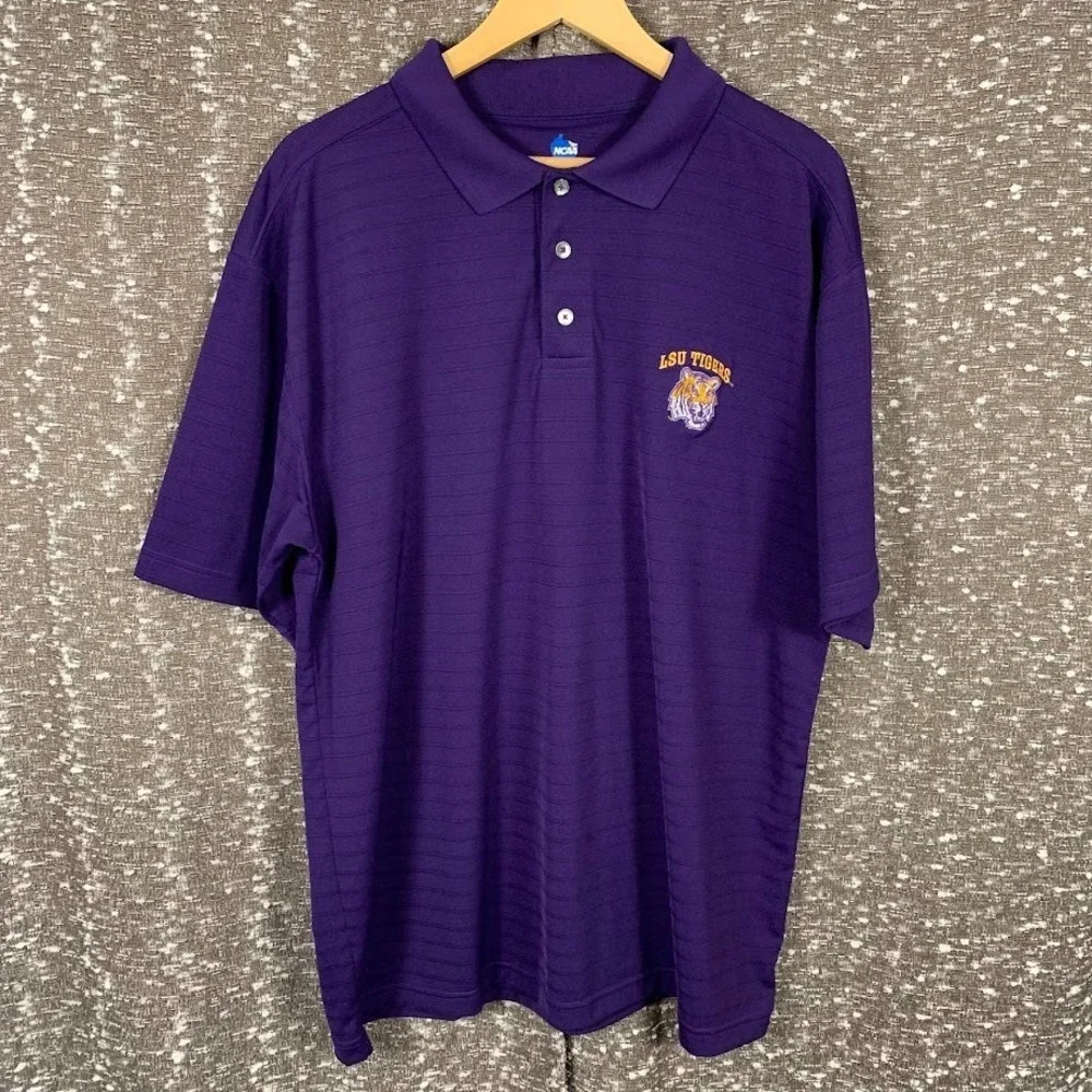 LSU Tigers NCAA Purple Embroidered Polo Short Sleeve Shirt Men's Large - Picture 1 of 7